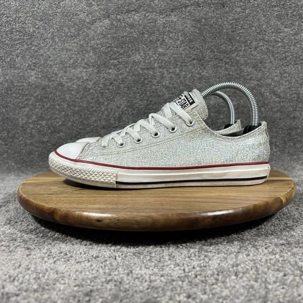 Converse Chuck Taylor All Star Ox 663627C Kids Size 5 Sliver Sparkle Shoes Used